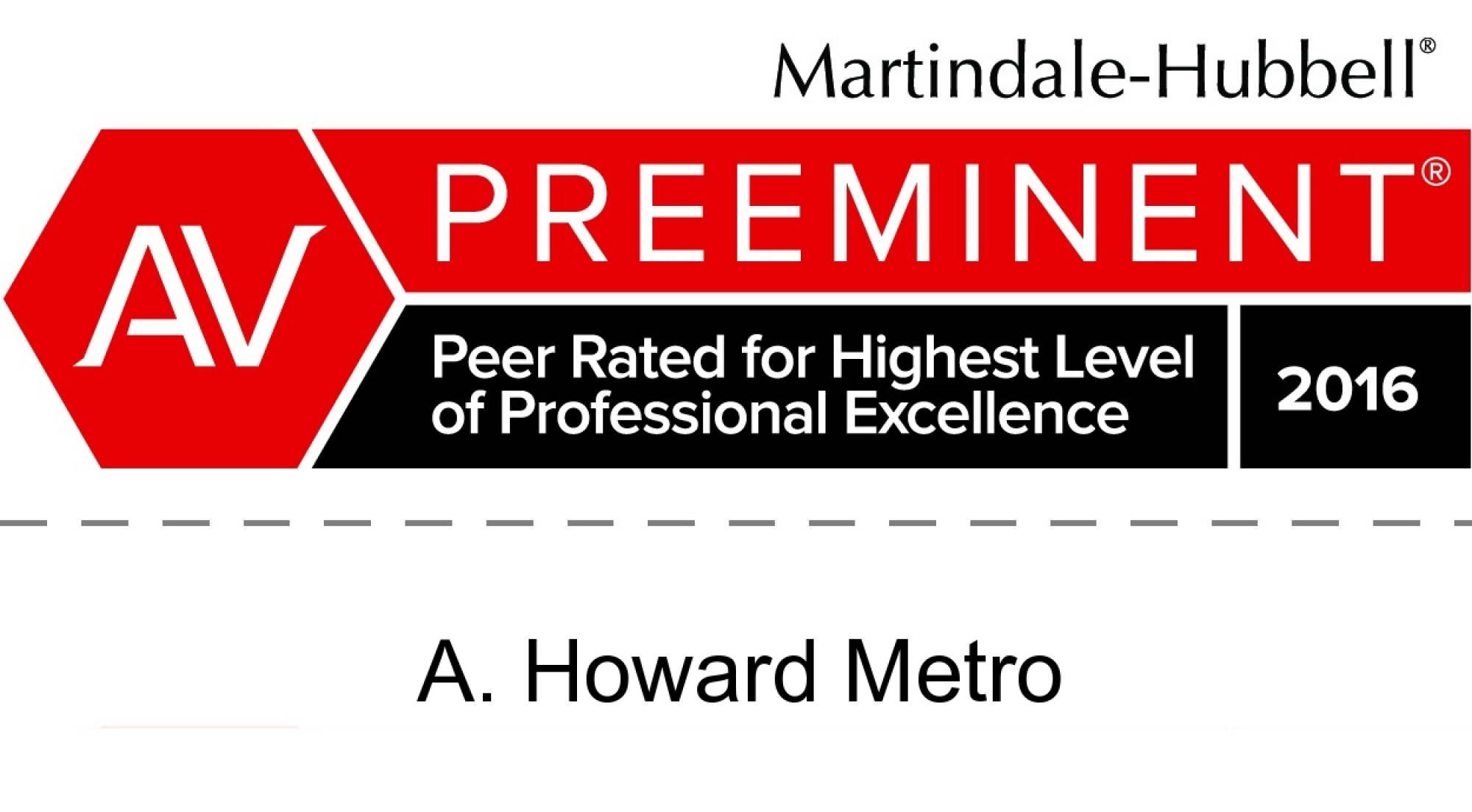 Martindale Hubbell AV Preeminent Peer Rated for Highest Professional Excellence 2016