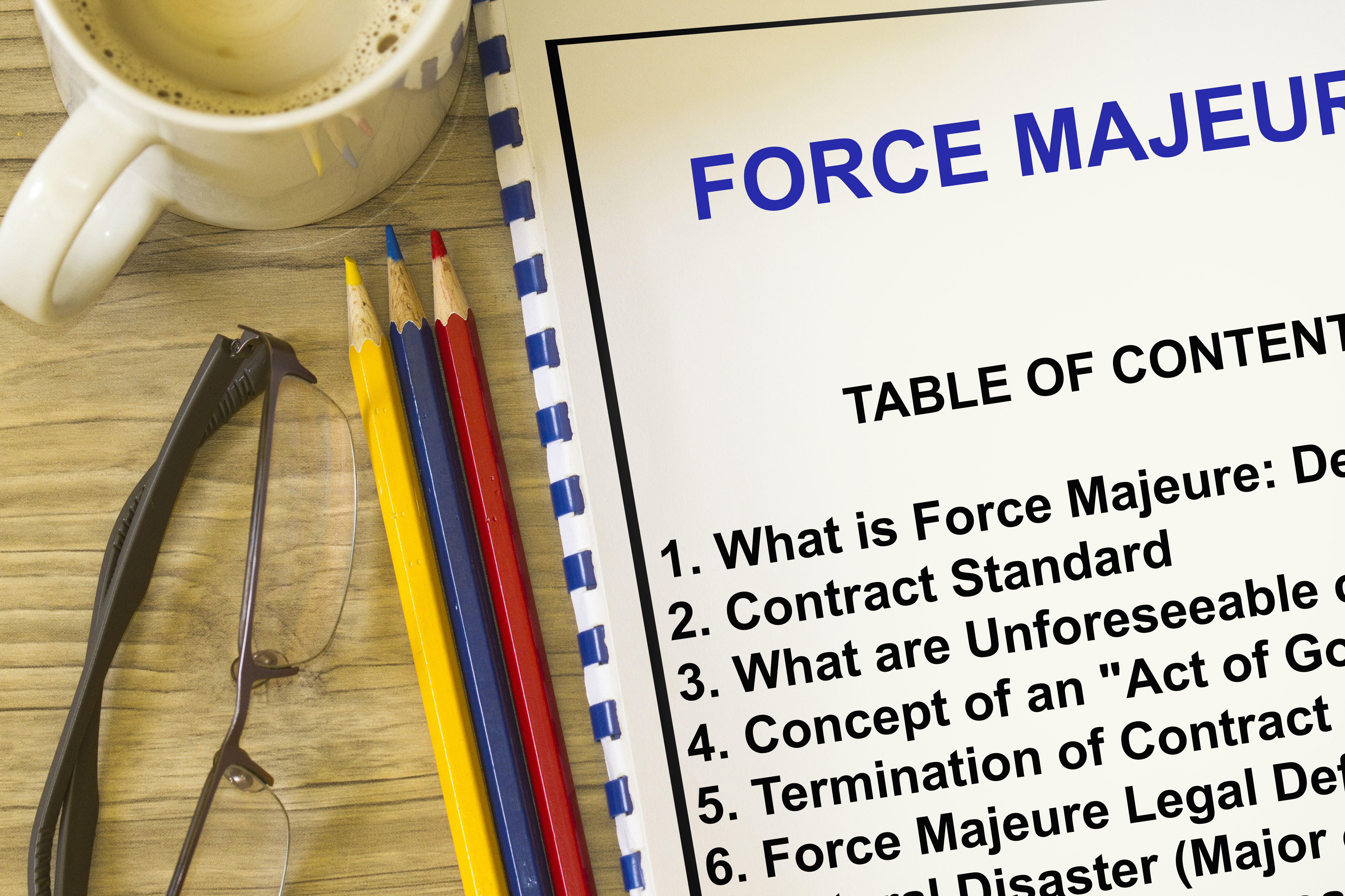 Force majeure definition concept- with cover of a lecture defining force majeure.