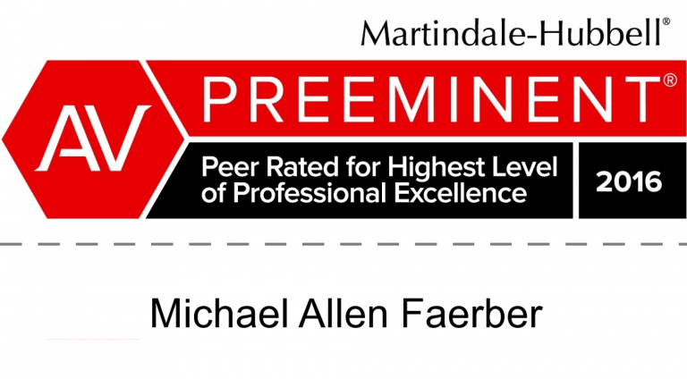 Martindale Hubbell AV Preeminent Peer Rated for Highest Level of Professional Excellence 2016 Michael Allen Faerber